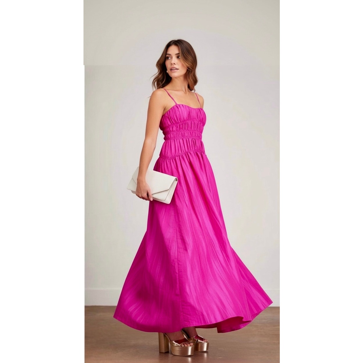 Jonathan Simkhai Stefanie Taffeta Pleats Gown In Bougainvillea Size 2 Nwt